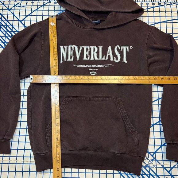 Copyright Hoodie Mens L Brown Neverlast Y2k Fleece Lined Heavyweight Pullover - Picture 7 of 7